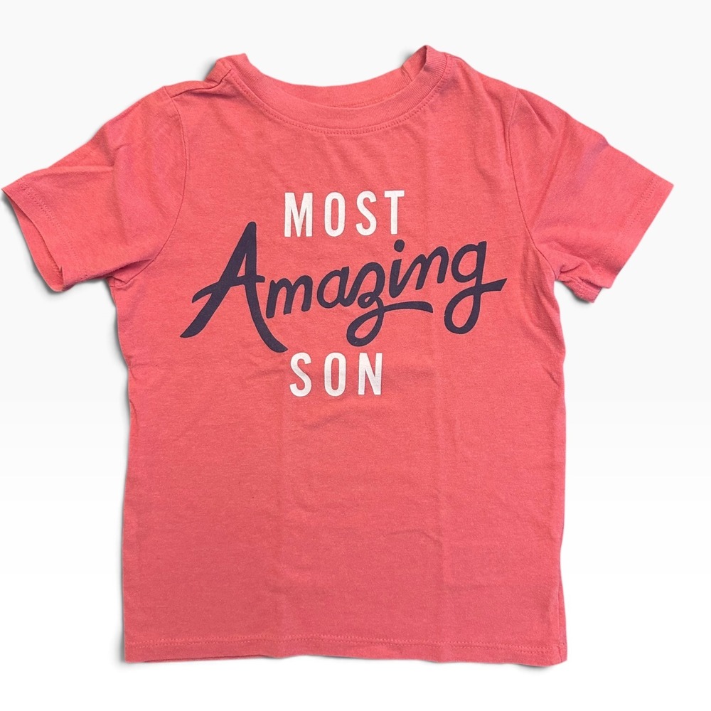 Old Navy Boys 5T Most Amazing Son Graphic T-Shirt Coral Short Sleeve Tee